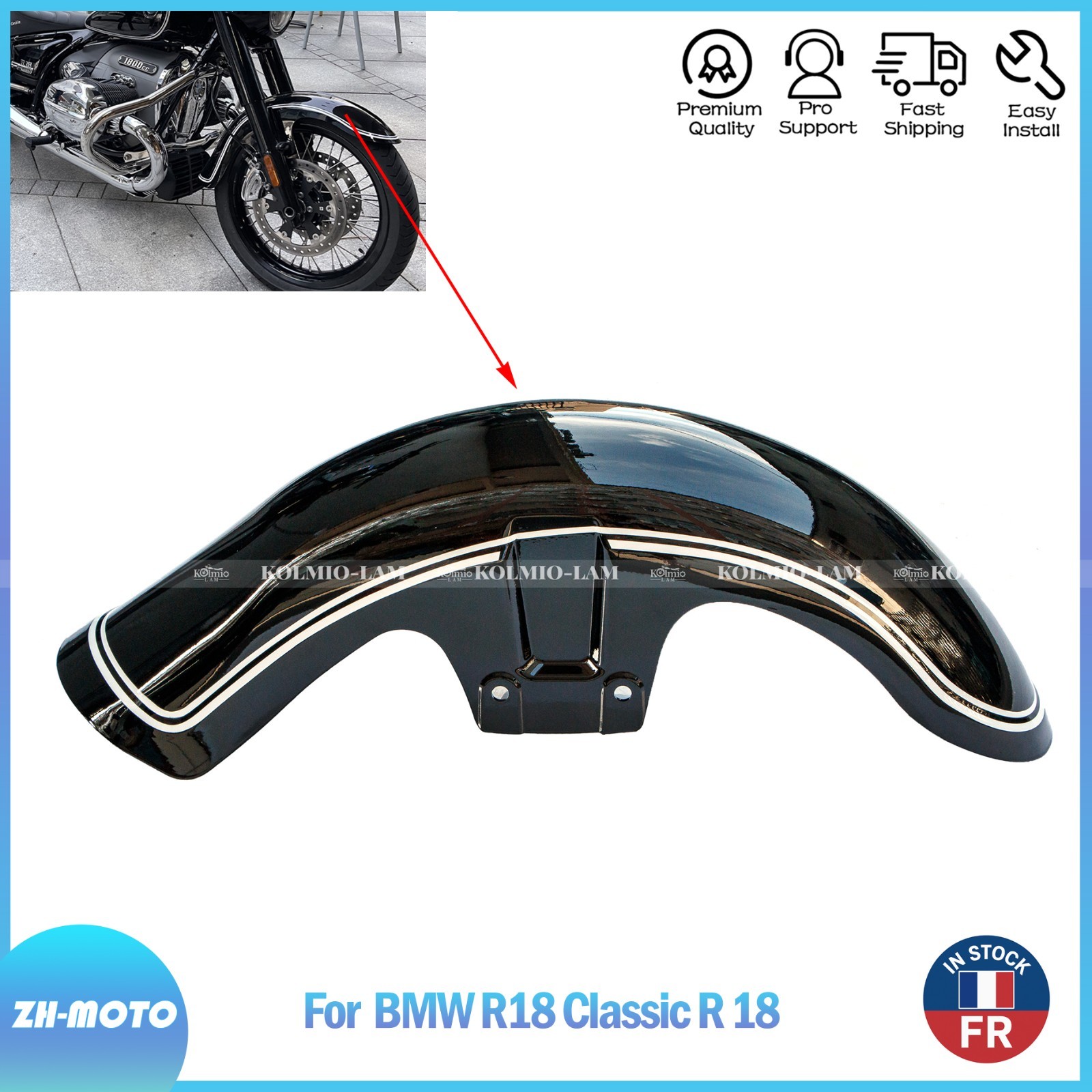 Garde-boue avant BMW R18 anti-projections en acier rigide noir