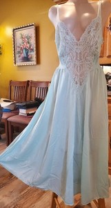 Vtg. OLGA Baby Blue Lace, SHEER CHIFFON Nightgown, Made in USA, Sz. L/XL