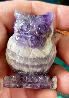 Amethyst Perched Owl Crystal Carving Polished Natural Stone