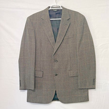 Jos A Bank Mens 42 L Sport Coat Wool Silk Tweed Brown Houndstooth Blazer Jacket