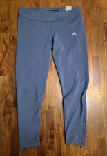 NWT Women adidas Leggings Own The Run 3 Stripe Legacy Blue Reflective Size Large