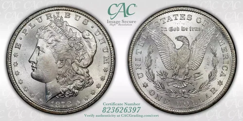 1878-CC $1 CACG MS65 CAC Morgan Silver Dollar 823626397