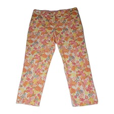 Talbots Perfect Crop Pants Womens 14 Red Pink Yellow Floral Lightweight Stretch