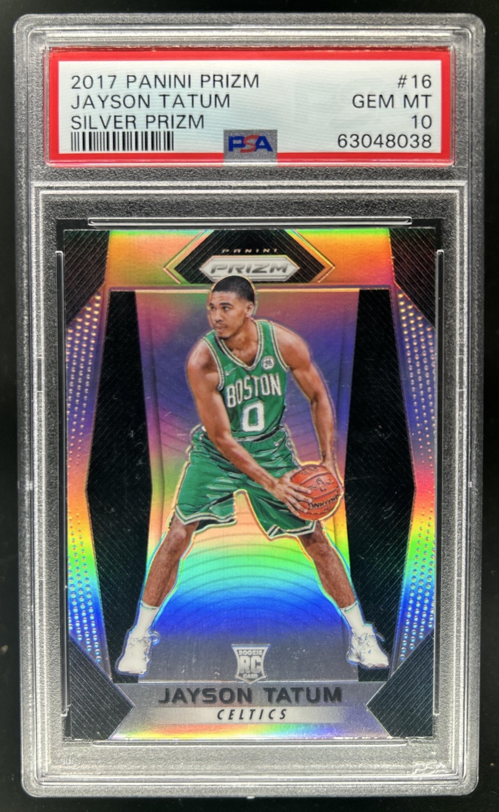 2017-18 Panini Prizm Jayson Tatum Prizm Silver Rookie RC #16 Celtics PSA 10 view 1