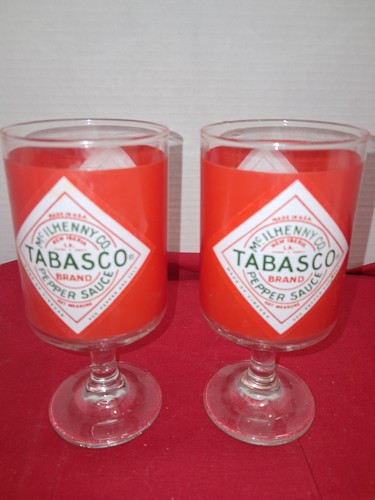 Two VINTAGE TABASCO PEPPER SAUCE Ad Bloody Mary Glasses 6.25” Lot 2 T85 - Picture 1 of 4