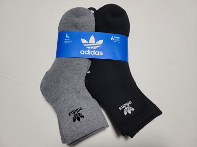 Adidas Men's Originals Quarter -Ankle Soft Dry Socks, 6 Pairs- Shoe Size 8-12
