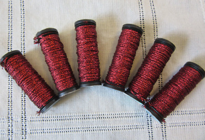 6 Kreinik Metallics #003V VINTAGE RED Medium #16 Braids Thread 5M lot