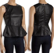 Last Kiss Faux Leather Black Peplum Sleeveless Tank Top Womens Size S Small
