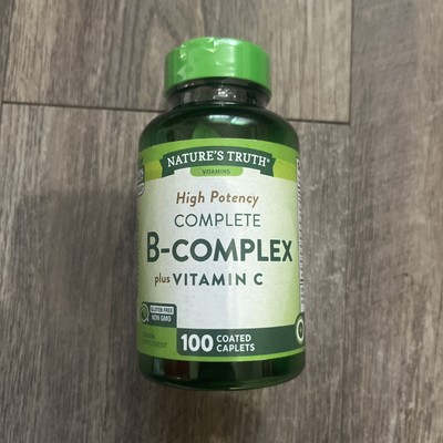 High Potency, Complete B-Complex Plus Vitamin C, 100 Coated Caplets