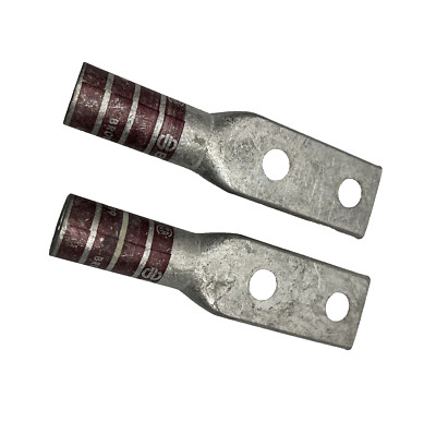 LOT OF 2 BURNDY YA342N COMPRESSION TWO HOLE  LUG