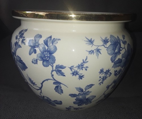 Villeroy & Boch Blumenübertopf Monika blaue Blumen florales Muster Goldrand V&B - Bild 5 von 11