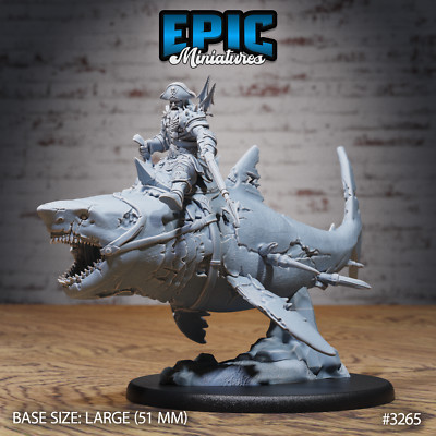 Cursed Captain on Shark by Epic Miniatures Monster RPG D&D Pathfinder 3D Print