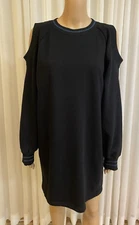 Cynthia Rowley Cold Shoulder Sweatshirt Dress Black Blue Accents Size L
