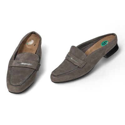 Clarks Womens Size M Grey Suede Penny Loafers Slip On Shoes Comfort