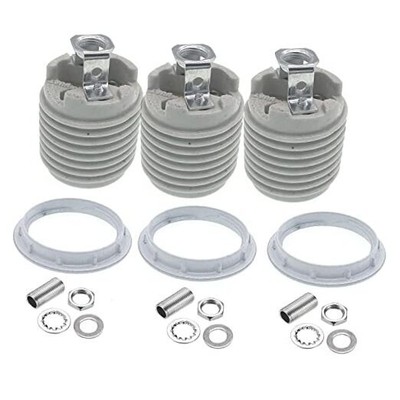 Porcelain Threaded Socket with Metal Shade Ring, Ceramic Medium 3-Pack,Threaded
