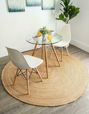 Rug Jute Round Natural 100% Jute Handmade Rug Reversible Braided Rustic Look Rug