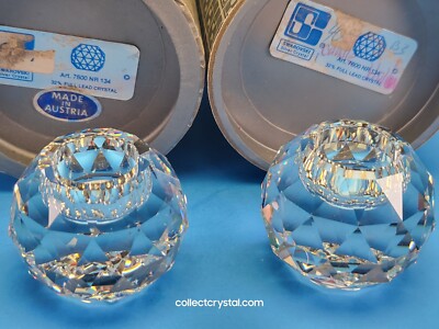 SWAROVSKI 134 CANDLEHOLDER GLOBAL/BALL LARGE 010143 MIB Complete set of 2
