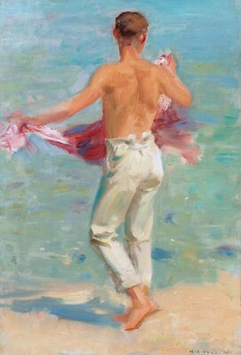 Preparing to Bathe Painting by Henry Scott Tuke Reproduction