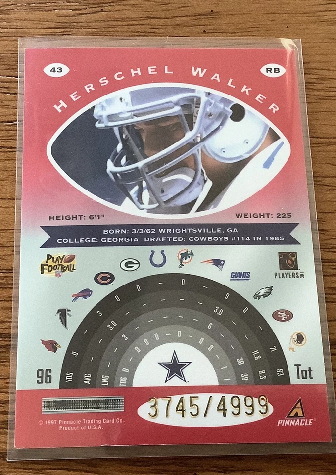 Herschel Walker 1997 Totally Certified Platinum Red /4999 With Peel Cowboys - Image 2 of 2