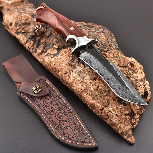Damascus Steel Outdoor Knife Fixed Blade Hunting Survival Knife Camping Gear - Picture 2 of 4