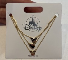 GOLD tone MICKEY MINNIE MOUSE with heart layered NECKLACE NEW NWT