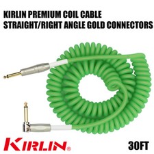 Kirlin 30ft Premium Coil Cable 1/4" Guitar Instrument Straight-Right Angle GREEN