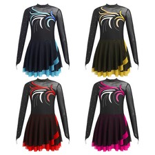 Girls Leotard Modern Costume Roller Figure Dress Gymnastics Dancewear Shiny