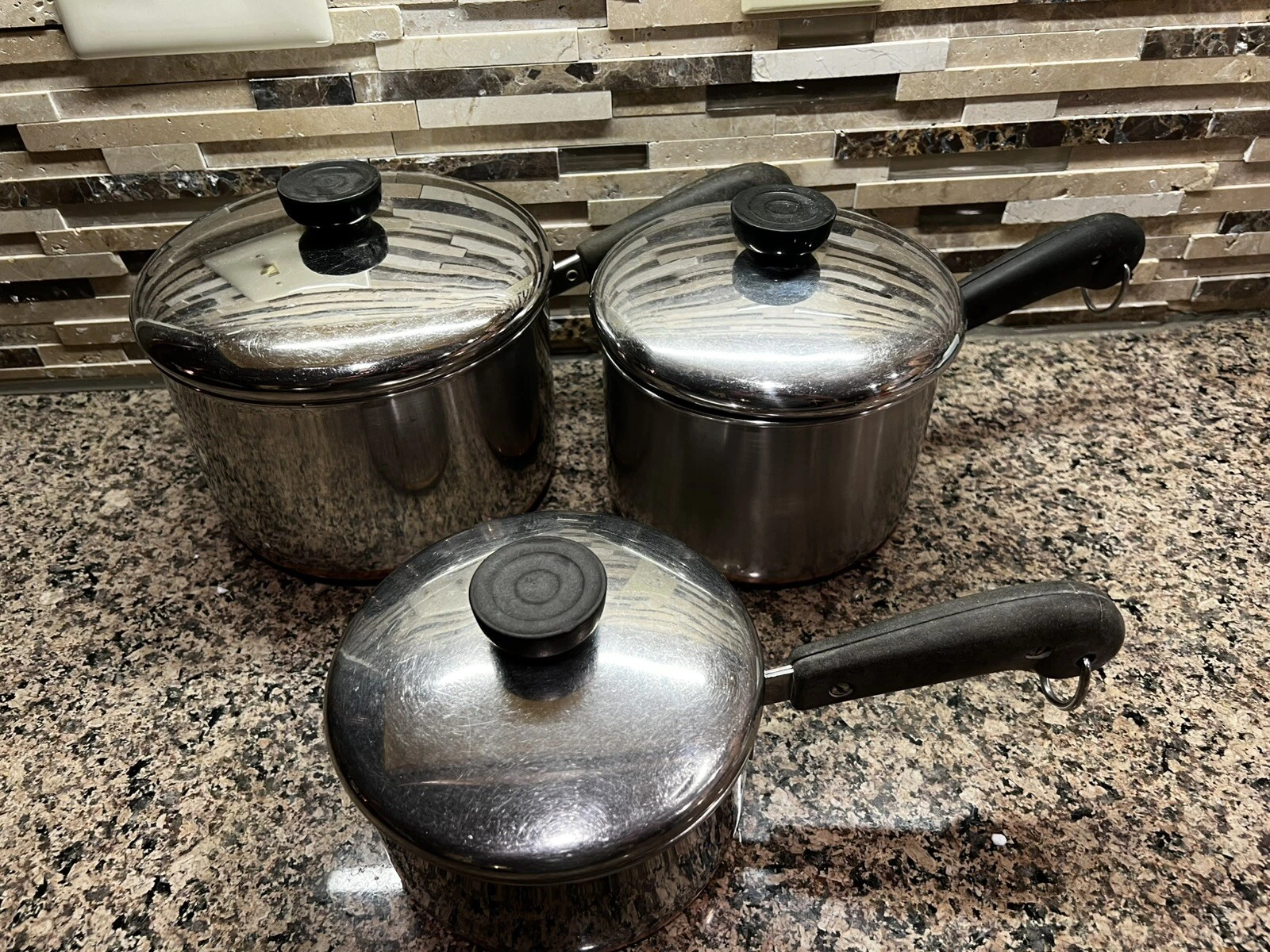 Vintage Revere Ware 1801 Copper Cookware 6 Piece Set Pan Sauce Pot Lid Lot