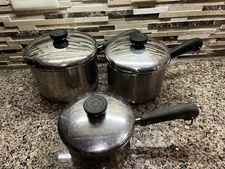 Vintage Revere Ware 1801 Copper Cookware 6 Piece Set Pan Sauce Pot Lid Lot