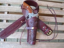 Western Gun Belt - Burgundy - 45 Caliber and Tooled Holster