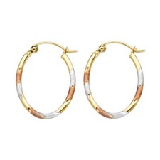 Gold 14K Tri Color Gold 1.5mm Diamond Cut Tube Hoop Earrings