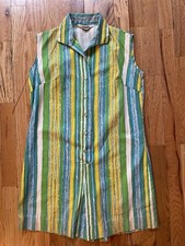 Vintage 60s play suit romper striped button up beachy S