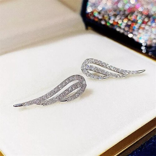 2Ct Round Cut Lab Created Diamond Stud Climber Earrings 14K White Gold Finish - Picture 2 of 5