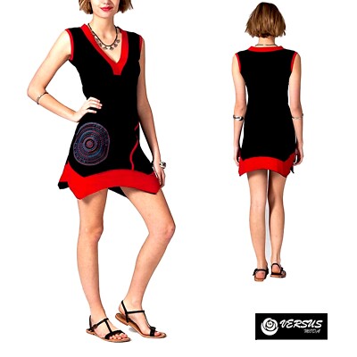 Damen Kleid Mini Asymmetrisch Boho Chic Woman Asymmetric Minikleid - AVRN0331