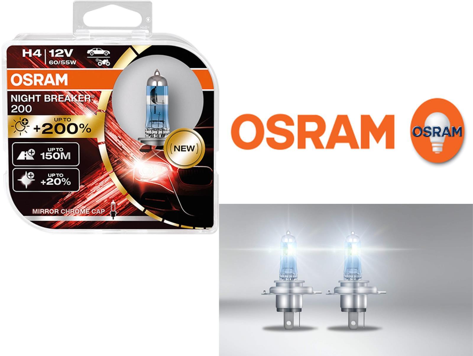 OSRAM 64193NB200HCB 200 H4 12V 60W NIGHT BREAKER HALOGEN HEADLIGHT X2 BULBS