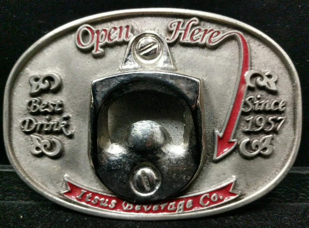 Vintage Great Fun Fashionable Belt Buckle Itsus Beverage Co Bottle Opener Large