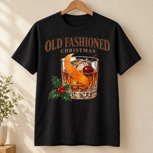 Old Fashioned Christmas Shirt Whiskey Drink Lover Top Graphic Tee - product listing photo