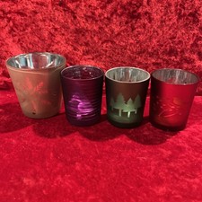 Christmas Votive Candle Holders 4 , 2.5  3  Tall, 2 Trees,bird And Snowflake