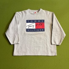 Vintage Tommy Hilfiger Big Logo Sweatshirt XL Gray Made in USA Crewneck 90s
