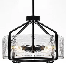 17.7 Inches Black and Crystal Chandelier, 4Lights Modern Glass Chandelier, He...