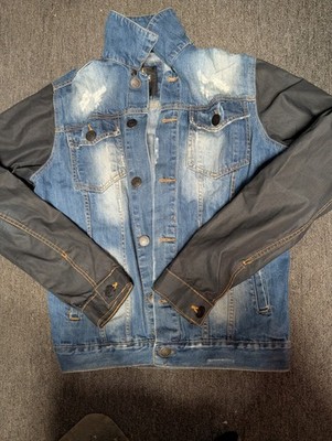 i-Link Distressed Button Accents Jean Jacket Blue Black Men's Mid-Length M