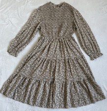 Hayden Smocked Ruffle Neck Puff Sleeves Tiered Skirt Midi Dress Size 1XL