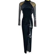 Betsy & Adam Size 6 Mock-Neck Sheer-Sleeve Gown Black Tie Formal Prom Wedding