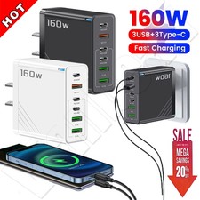 160W 3 Type-C 3 USB 6 Ports Fast Charge Cellphone Charger QC 3.0 Super Charging