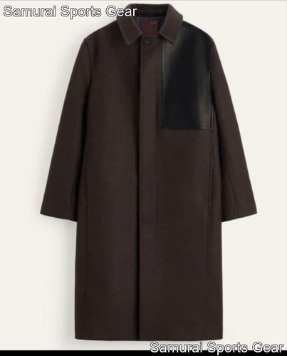 ZARA STUDIO NICHOLSON Brown Wool Coat with Leather Patch Detail Size L
