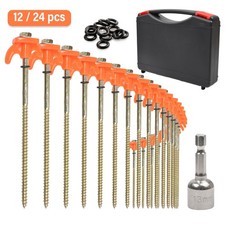 24x Screw In Heavy Duty Drill Top Ground Pegs with Case Awning Pegs Tent Pegs UK