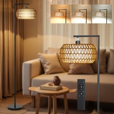 HOMCOM Dimmable Standing Lamp with Double Shade, Boho Floor Lamp, Black