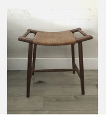 Vintage Stool Mid-Century New York Antique Bench in Wood Wicker