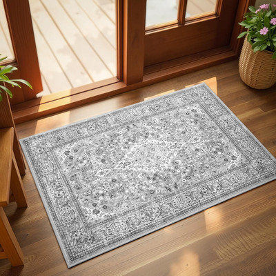 Grey Small Washable Area Rug, 2x3 Boho Vintage Entryway Rugs, Soft Non Slip F...