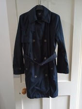 Gap Women's Navy Cotton Mac Trench Coat Size M Belted